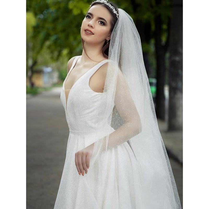 Unsutuo Wedding Veil Bridal Cathedral Veil 1 Tier Drop Veils with Hair Comb for Brides, 118 Inches (Sparkling White) - Image 3